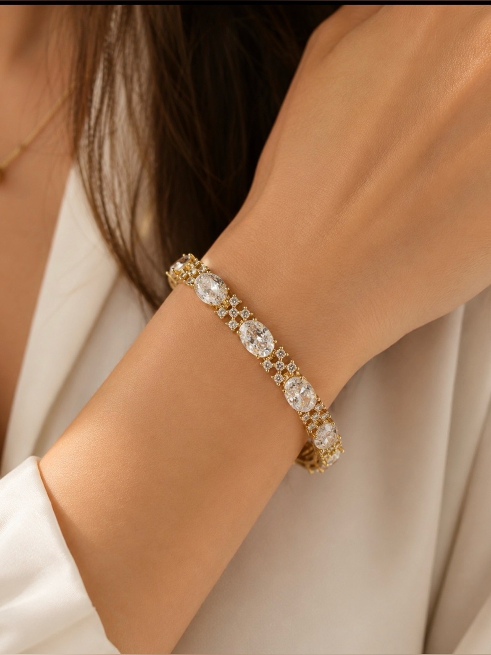 NEW! 18k Yellow Gold Plated Crystal Tennis Bracelet - 7”